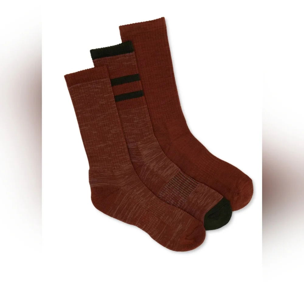 Ozark Trail Men's Shoe Size 6-12 Merino Wool Blend Socks, 3-Pack Gognac Brown
